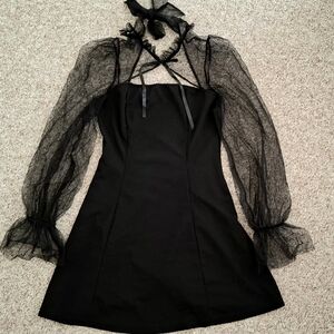 Elegant Black Lace Sleeve Dress